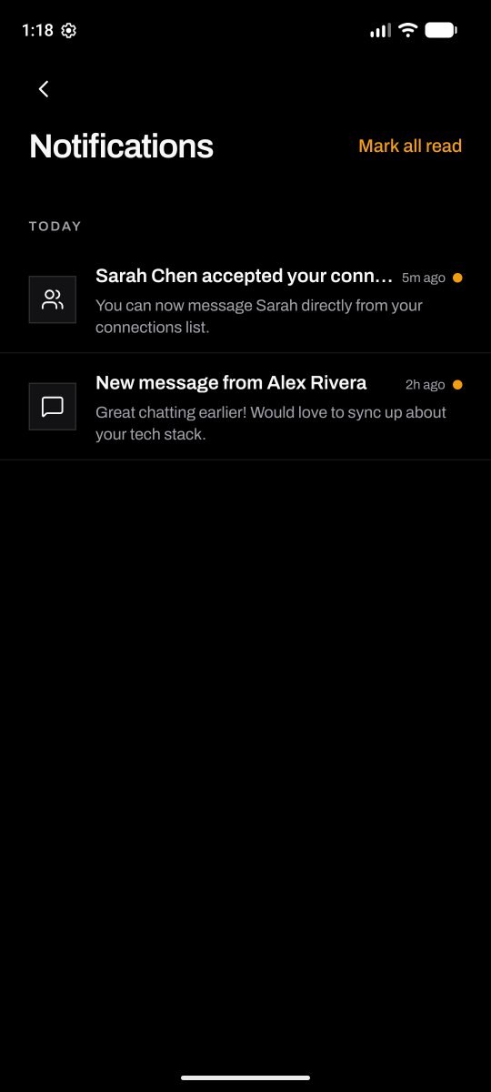 Notifications: a connection request was accepted and a new message arrived